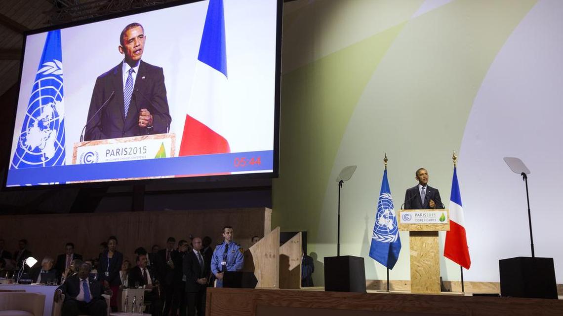 U.S. President Barack Obama delivers remarks during the COP21, United Nations Climate Change Conference, in Le Bourget, outside Paris, on Monday, Nov. 30, 2015.