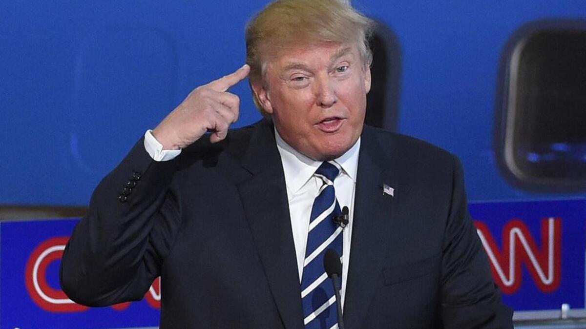 
Republican presidential candidate, businessman Donald Trump, speaks during the CNN Republican presidential debate at the Ronald Reagan Presidential Library and Museum on Wednesday, Sept. 16, 2015, in Simi Valley, Calif.)
