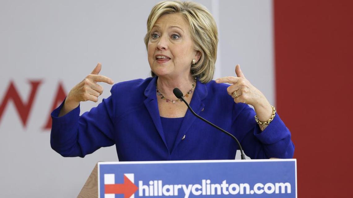 
Democratic presidential candidate Hillary Rodham Clinton speaks during a community forum on healthcare, Sept. 22, 2015, at Moulton Elementary School in Des Moines, Iowa.
