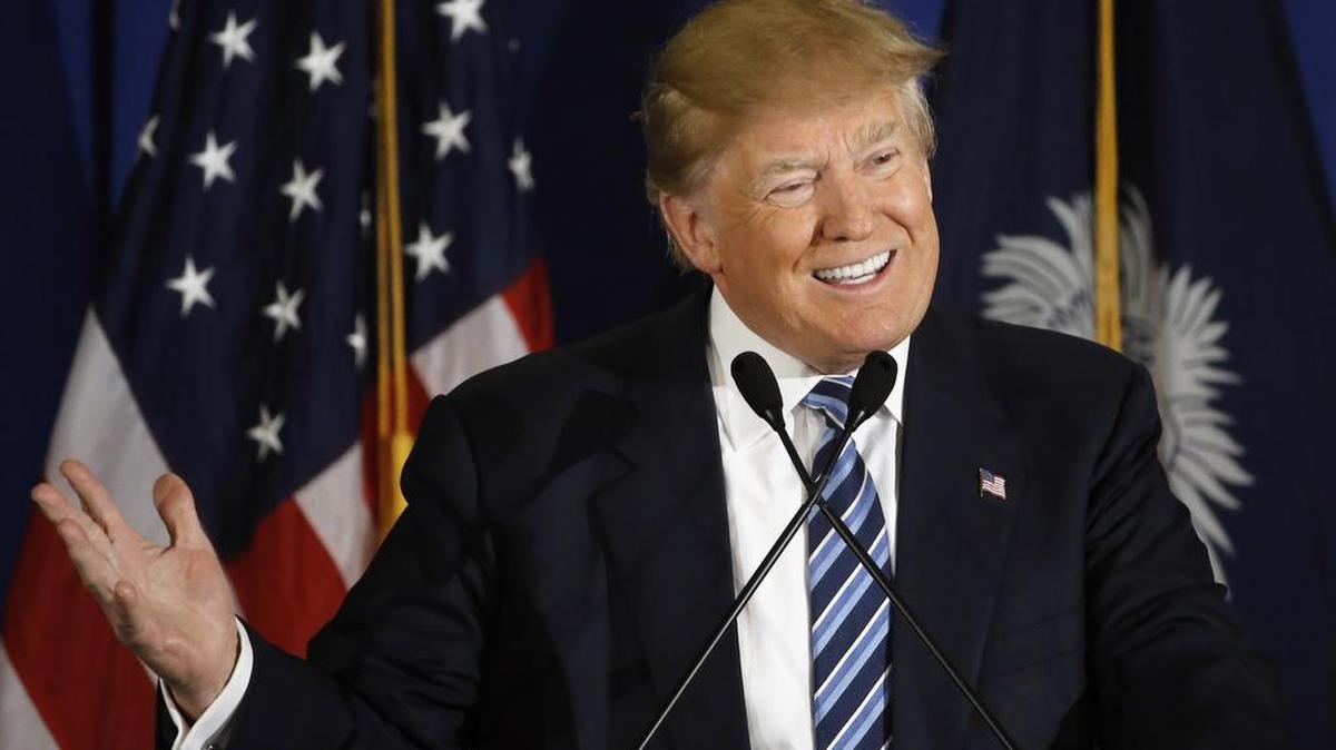 Republican presidential candidate Donald Trump speaks during a campaign stop, Thursday, Feb. 18, 2016, in Kiawah Island, SC.
