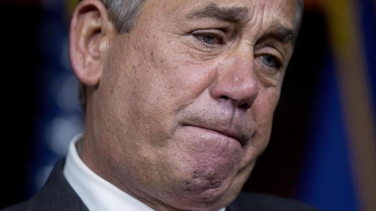 
House Speaker John Boehner pauses during a news conference on Capitol Hill on Friday, Sept. 25, 2015, when the Ohio Republican announced he will resign his leadership position at the end of October.
