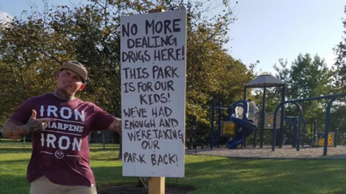 Jeremiah Fjeld’s first sign in the park got stolen. So he put up another.