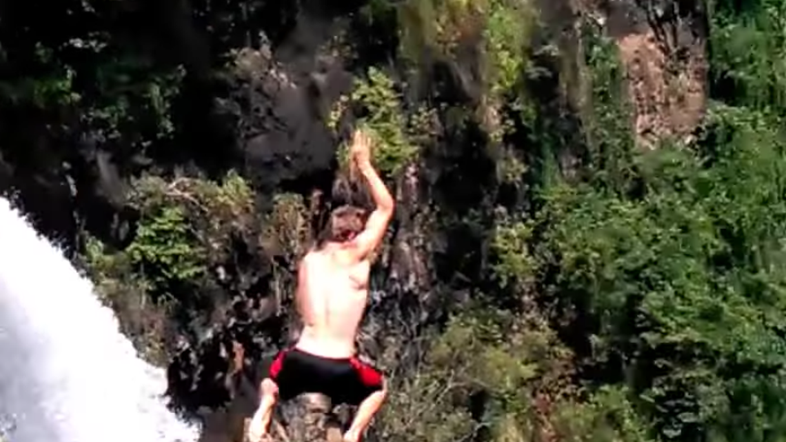 A YouTube video posted by Shiloh Shahan shows him jumping from Wailua Falls in Hawaii on Sept. 2. The falls are estimated between 80 and 173 feet tall.
