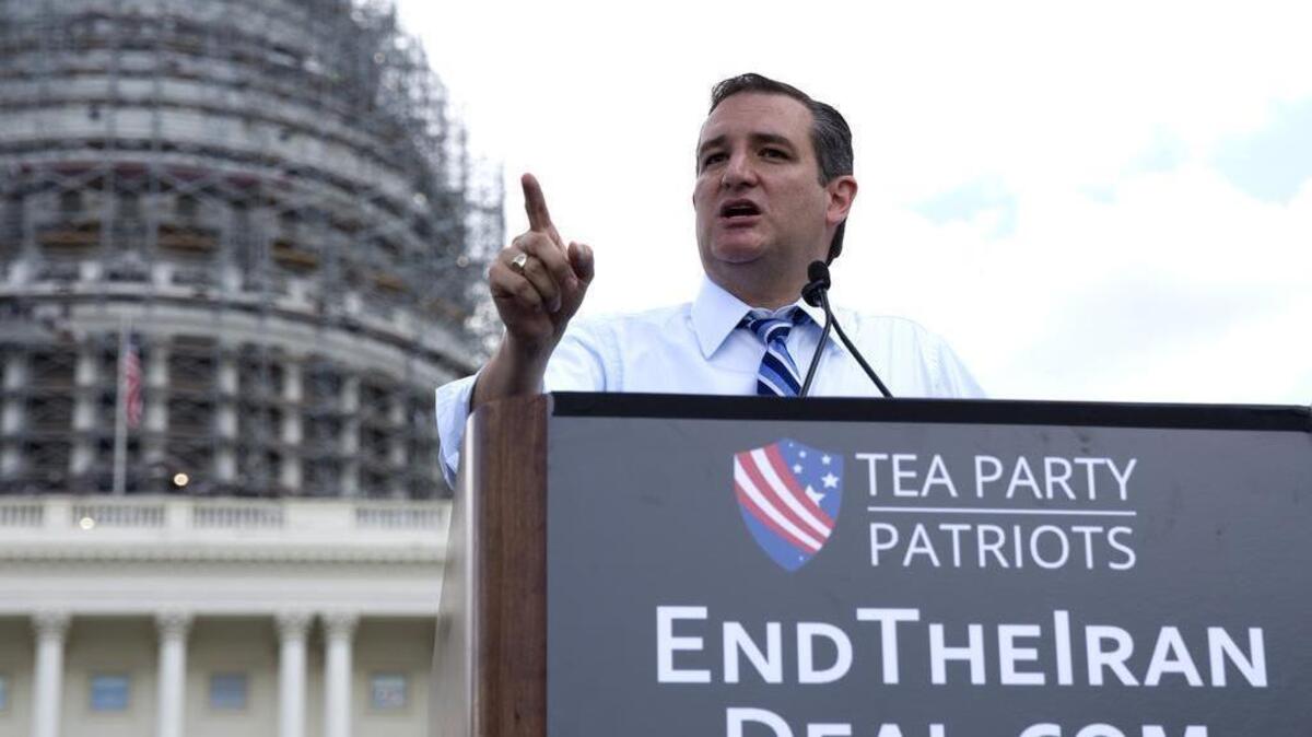 
Sen. Ted Cruz, R-Texas, speaks during a rally organized by Tea Party Patriots in on Capitol Hill in Washington, Wednesday, Sept. 9, 2015, to oppose the Iran nuclear agreement. 
