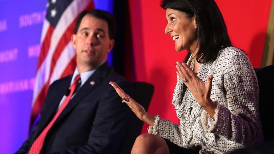 Gov. Nikki Haley of South Carolina with Gov. Scott Walker of Wisconsin during the Republican Governors Association Annual Conference last November.