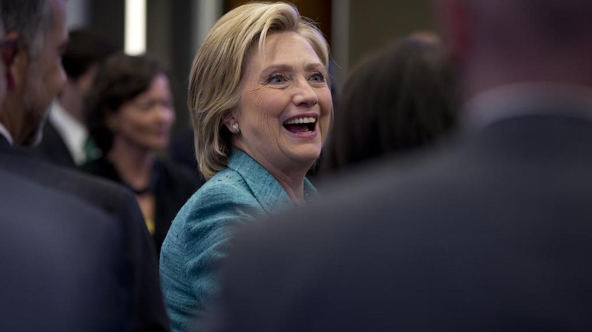 
Democratic presidential candidate Hillary Rodham Clinton greets people in the audience after speaking at the Brookings Institution in Washington, Wednesday, Sept. 9, 2015.
