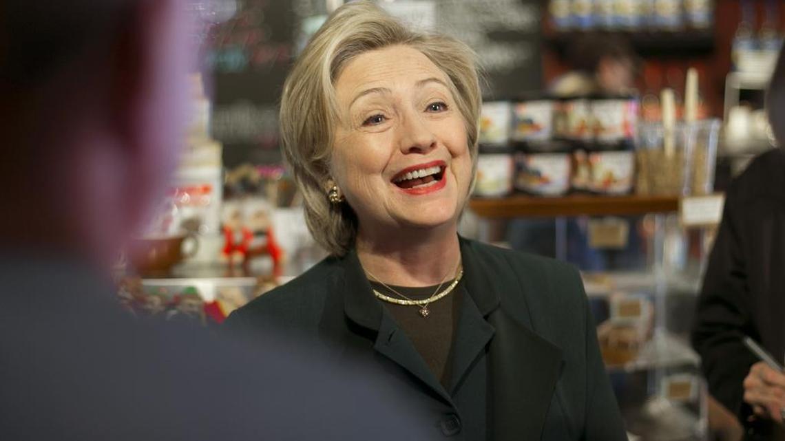 Democratic presidential candidate Hillary Rodham Clinton speaks to customers at the White Mountain Cafe & Bookstore, Thursday, Oct. 29, 2015, in Gorham, N.H.