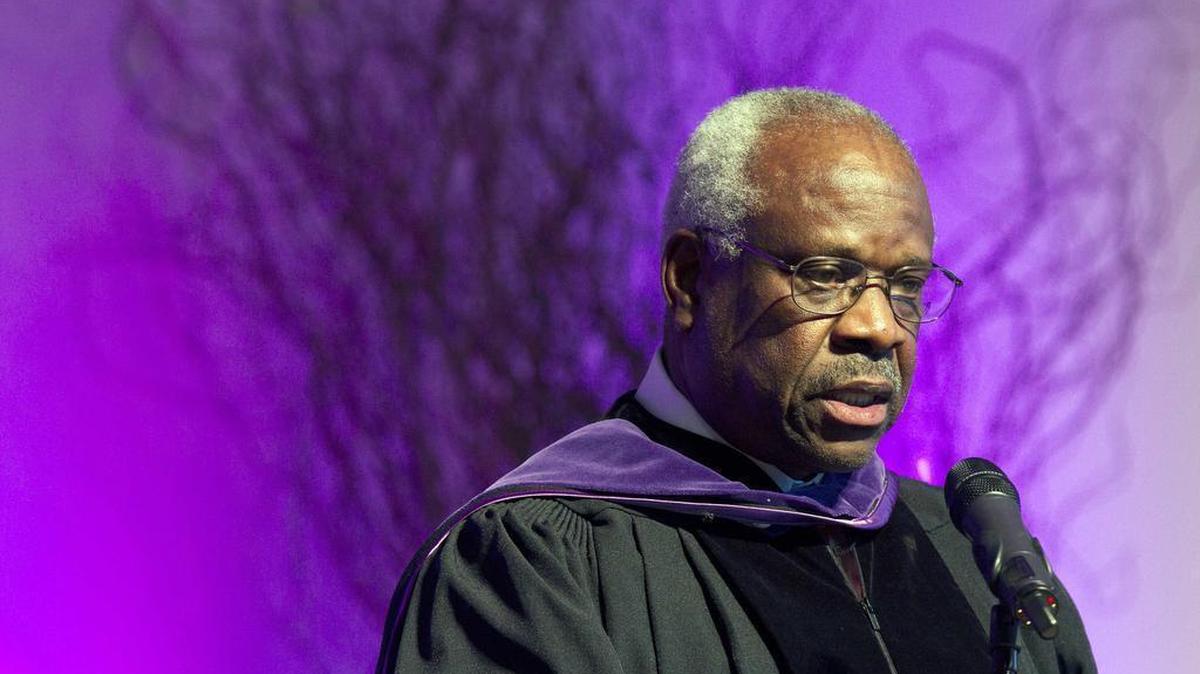 Supreme Court Justice Clarence Thomas asked questions during Supreme Court arguments for the first time in 10 years on Monday, Feb. 29, 2016, in a case in which the court is considering placing new limits on the reach of a federal law that bans people convicted of domestic violence from owning guns.