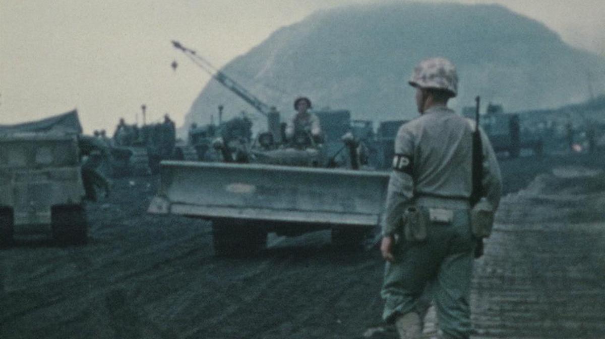 This photo provided by the University of South Carolina shows a scene from the Battle of Iowa Jima, recorded by the U.S. Marine Corps in 1945, is part of a collection of silent, color films being preserved by the Moving Image Research Collections at the University of South Carolina in Columbia, S.C.