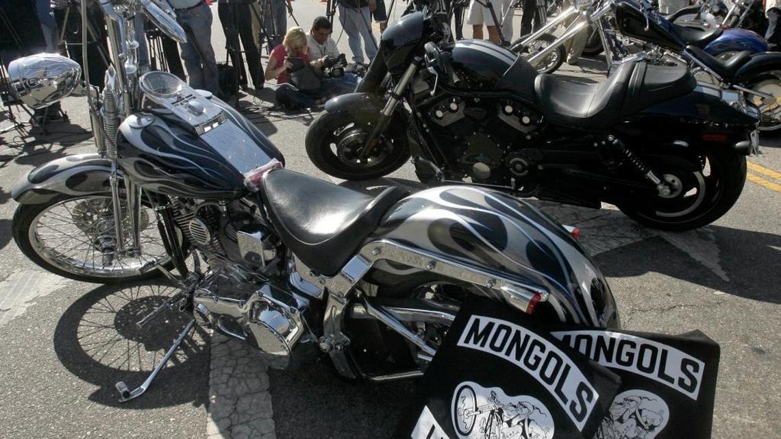 The media photographs confiscated motorcycles that belong to the Mongols motorcycle gang in this Oct. 21, 2008, photo, at a news conference in Los Angeles.