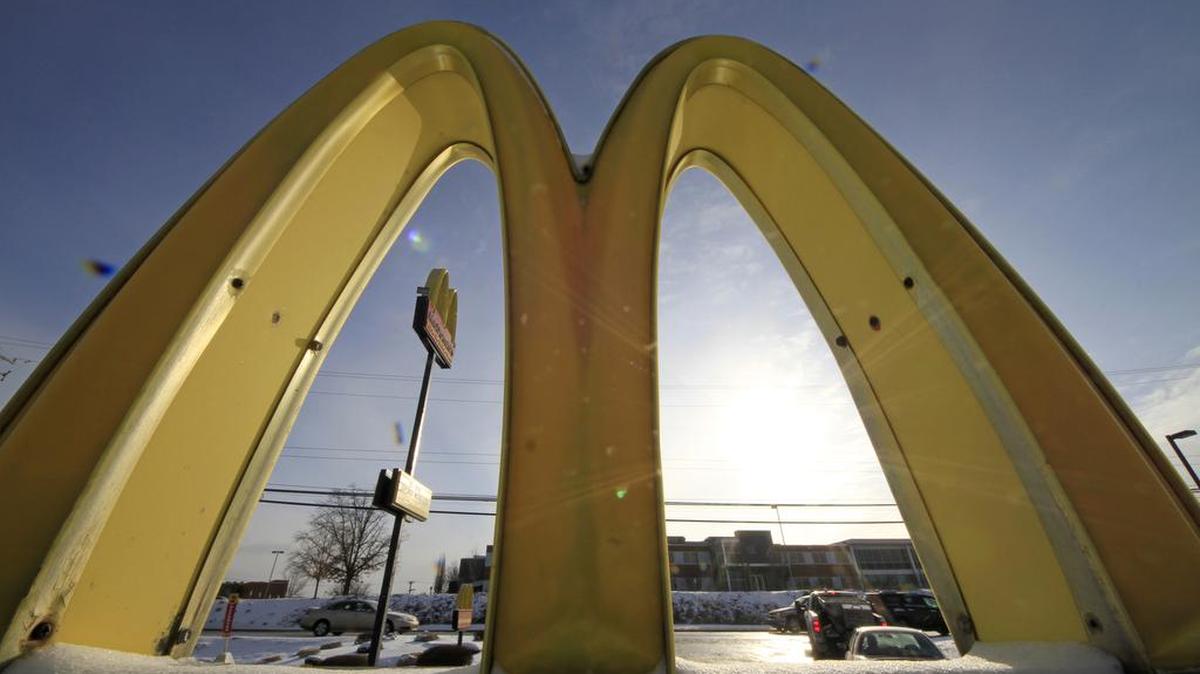 
The McDonald's Golden Arches logo at a McDonald's restaurant in Robinson Township, Pa. 
