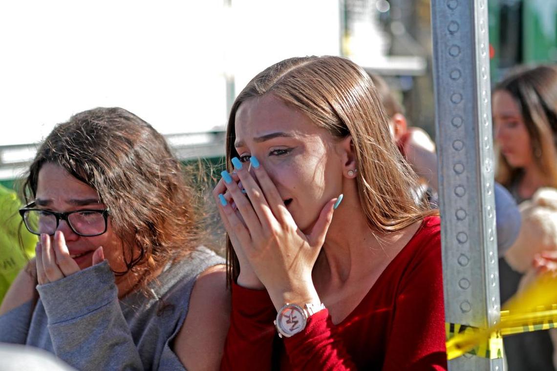 Students are released from a lockdown outside of Stoneman Douglas High School