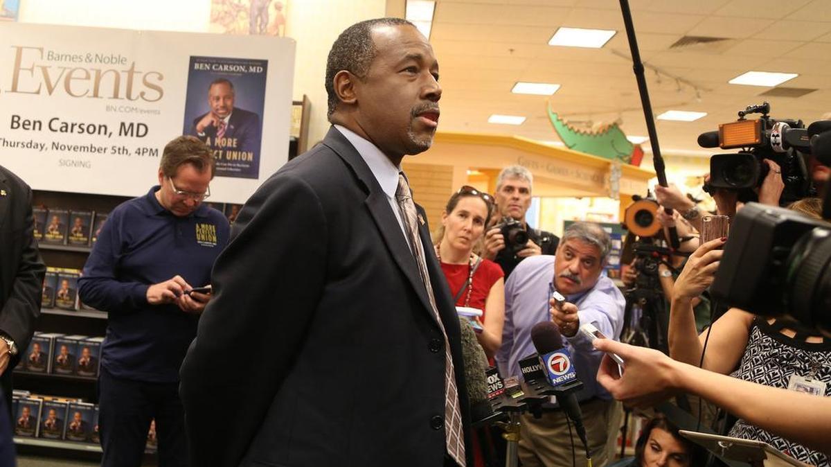 Republican presidential candidate Ben Carson, at a book signing at the Lauderdale Barnes and Noble on Thursday, Nov. 5, 2015, in Fort Lauderdale, Fla.
