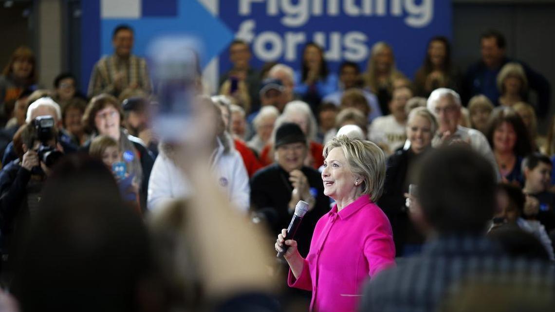 Supporters greet Democratic presidential candidate Hillary Clinton as she arrives at a town hall at Eagle Heights Elementary School in Clinton, Iowa, Saturday, Jan. 23, 2016. “This is one of the biggest parts of the decision as you head toward Feb. 1 that I want you to keep in mind,” Clinton said recently, telling voters that they’re “not just picking a president, but a commander in chief.”