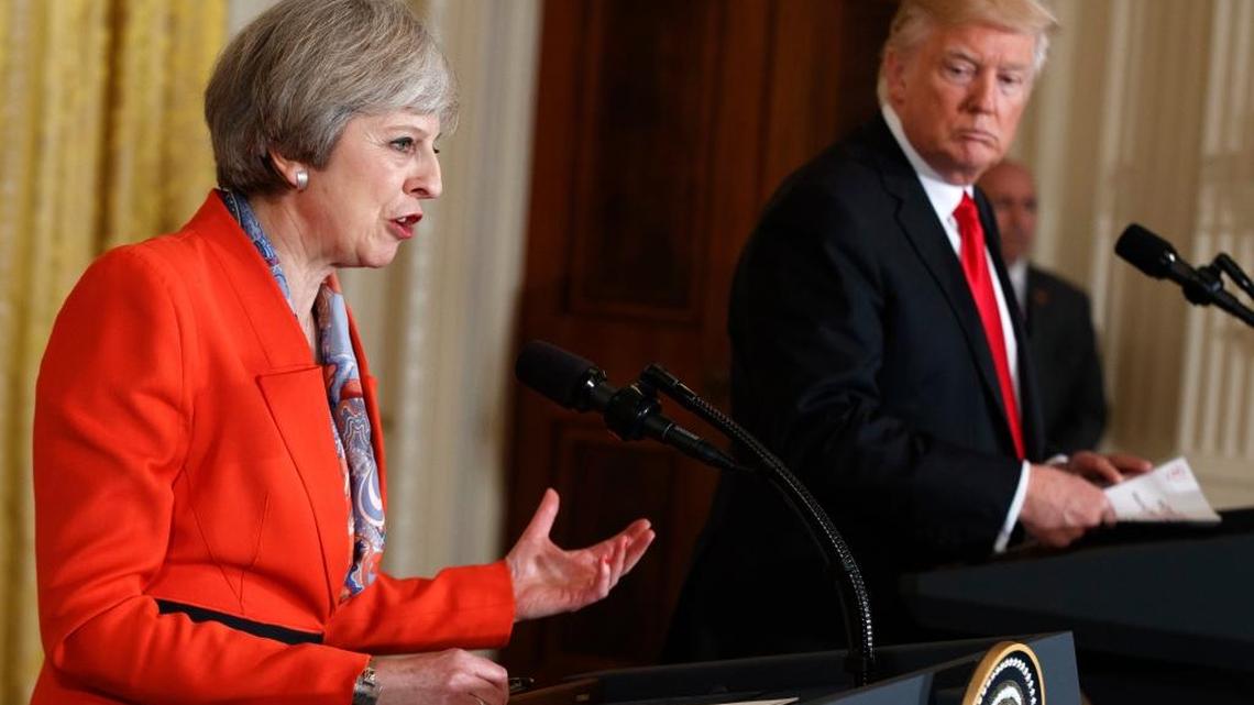 British Prime Minister Theresa May speaks during a news conference with President Donald Trump in the East Room of the White House Friday.
