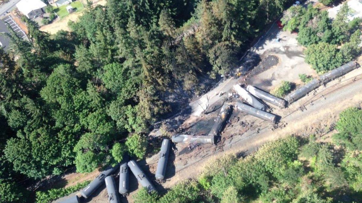 A Union Pacific oil train derailed and caught fire in Mozier, Oregon, in June 2016.