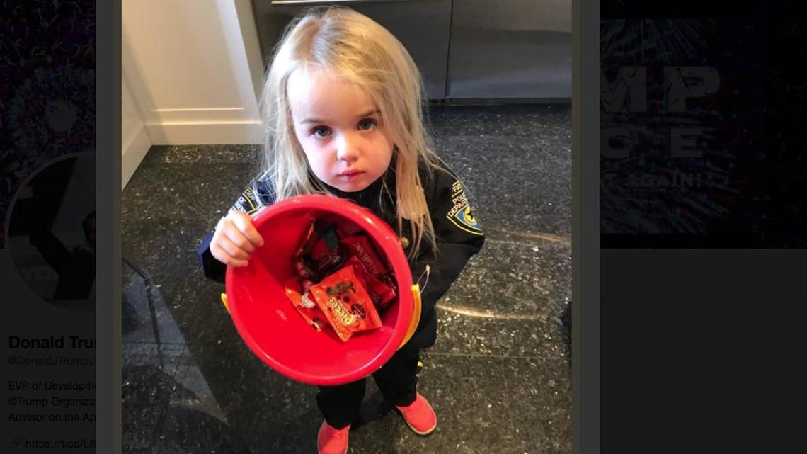 Donald Trump Jr.’s tweet featured a photo of his daughter, Chloe, dressed in a police officer’s costume and holding a half-full candy basket.