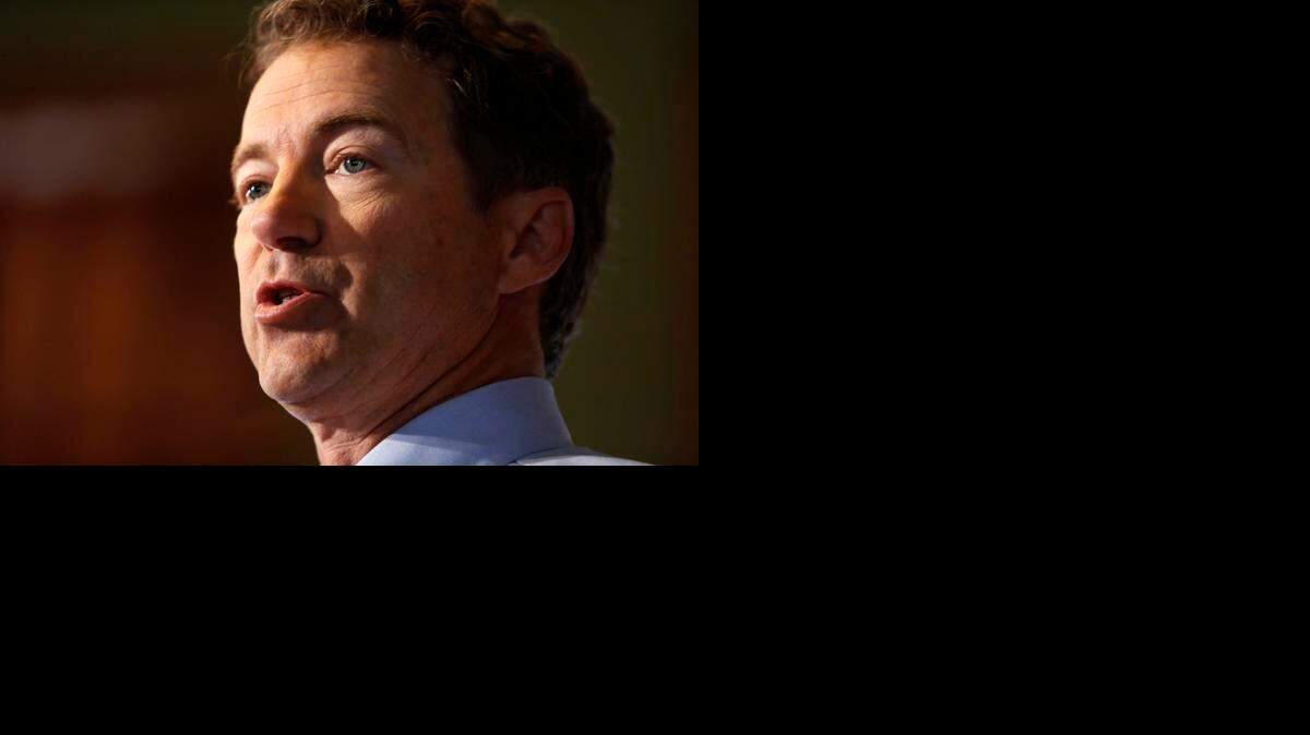 
Republican Presidential candidate, Sen. Rand Paul, R-Ky., speaks in Milford, N.H., April 8, 2015.
