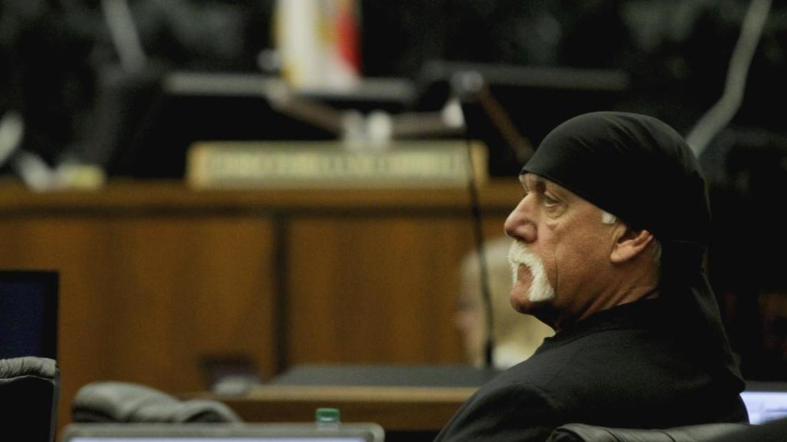 Hulk Hogan sits in court before the resumption of his trial March 17, 2016, in St. Petersburg, Fla.