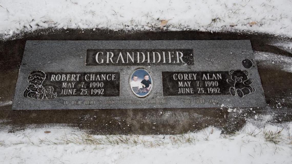 A gravestone marks the burial site of twin brothers Robert and Corey Grandidier, who died at age 2, at Dry Creek Cemetery in northwest Boise. In 1992, Alan Grandidier, 36, killed his sons and himself amid a divorce and child custody dispute.