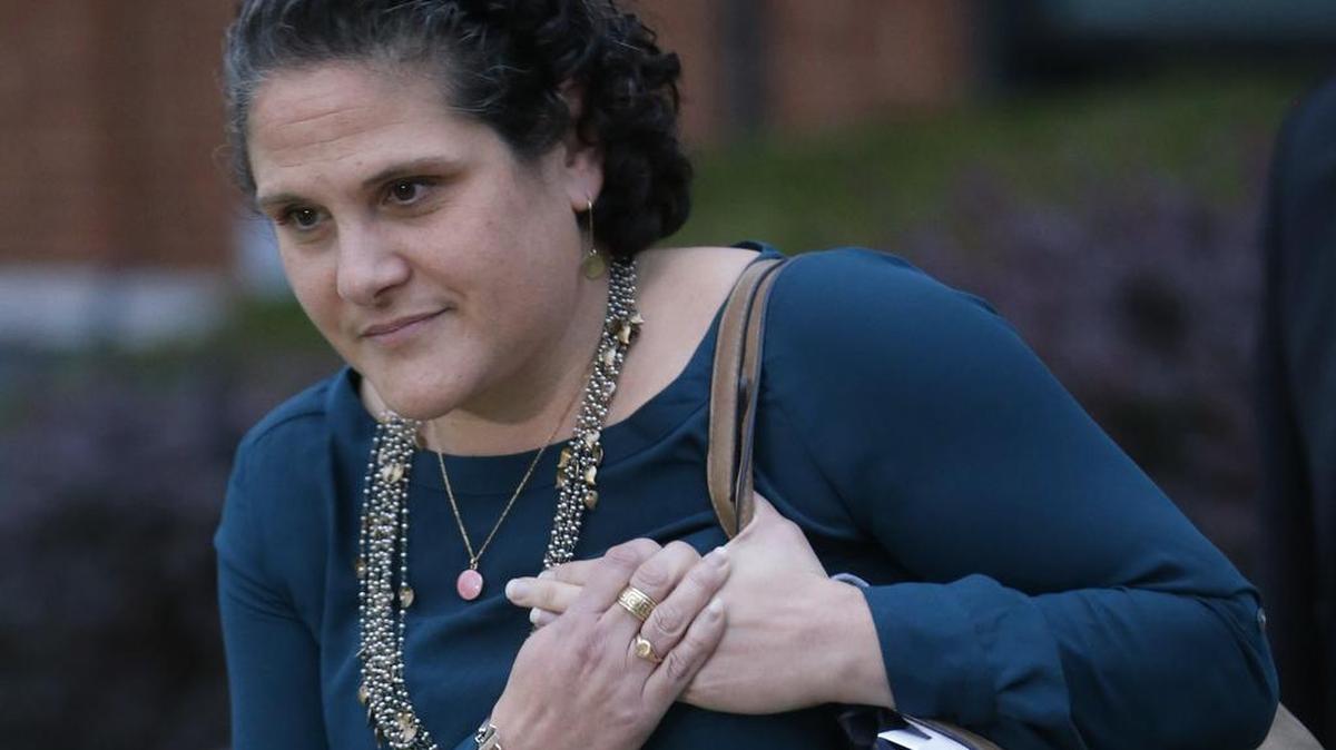 University of Virginia administrator Nicole Eramo leaves federal court after closing arguments in her defamation lawsuit against Rolling Stone magazine in Charlottesville, Va.