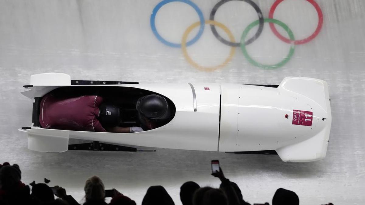 Nadezhda Sergeeva and teammate Anastasia Kocherzhova compete during their third heat of the women’s two-man bobsled final at the 2018 Winter Olympics in Pyeongchang, South Korea, on Wednesday.