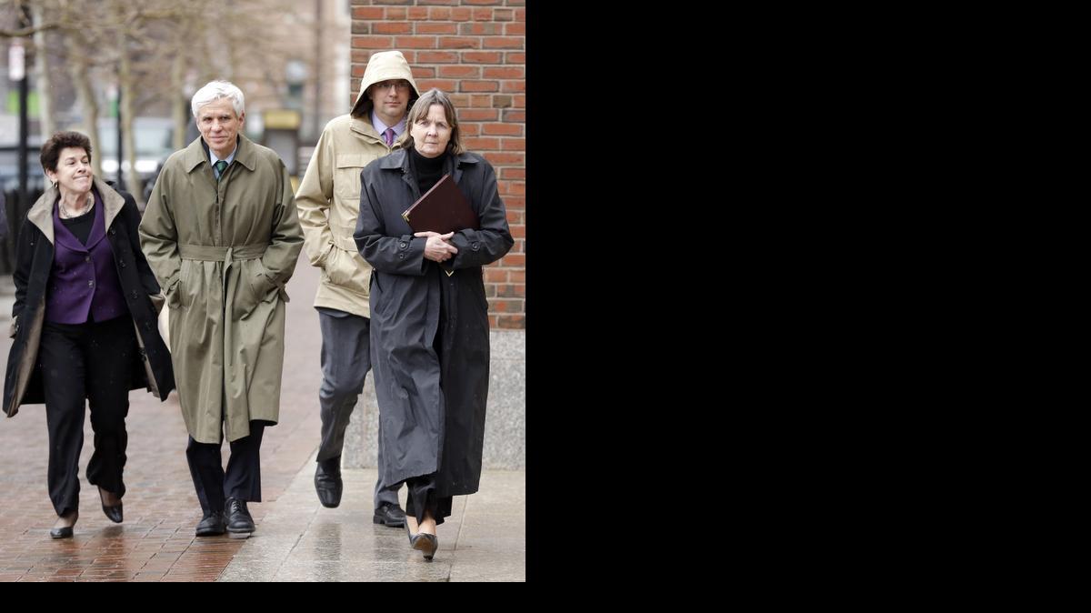 
Members of the legal defense team for Boston Marathon bombing suspect Dzhokhar Tsarnaev, from the left, Miriam Conrad, David Bruck, William Fick and Judy Clarke, arrive at federal court, Tuesday, April 7, 2015, in Boston. 
