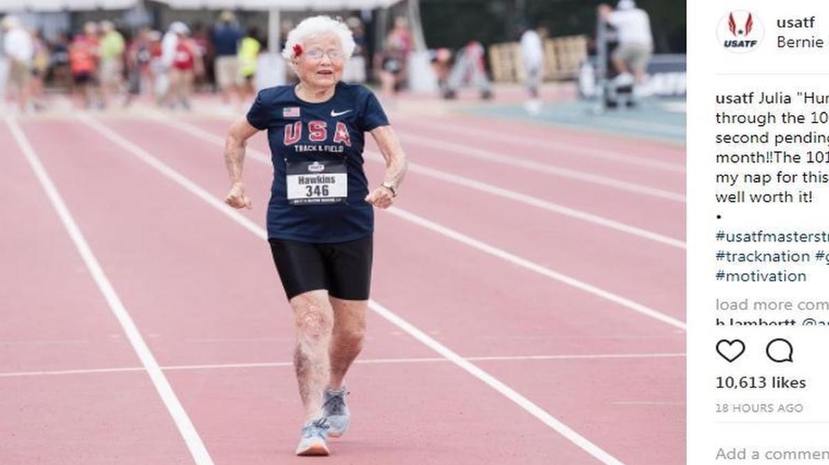 Julia “Hurricane” Hawkins became the oldest female athlete to ever compete in the USA Track and Field Outdoors Masters Championships.