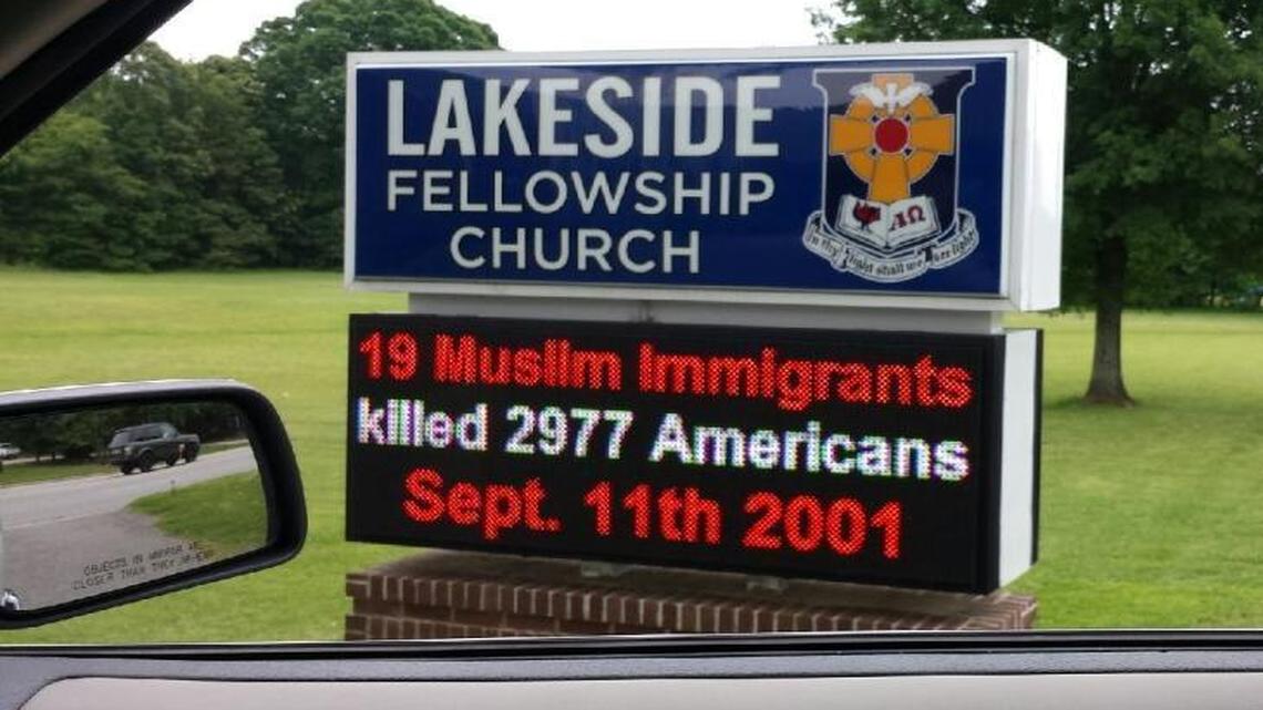 The sign in front of Lakeside Fellowship Presbyterian Church has drawn criticism from passersby and former church members. The pastor and the current congregation say Lakeside is speaking God’s truth
