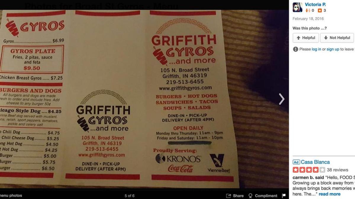 The menu at Broad Street Gyros.