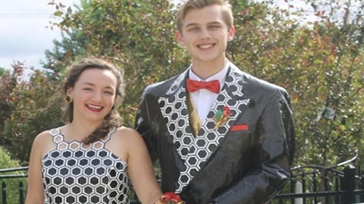 “They were heavy, and sticky,” first-place winner Emily O’Gara of Lincoln, Neb., told the Omaha World-Herald of the duct tape gown that won her $10,000. Her prom date, Ethan Weber, also won $10,000.