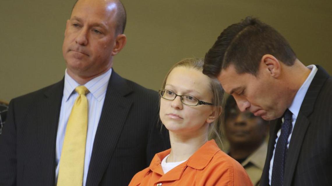 Angelika Graswald stands with her attorneys Jeffrey Chartier, left, and Richard Portale during her sentencing at the Orange County courthouse in Goshen, N.Y., Wednesday, Nov. 8, 2017.