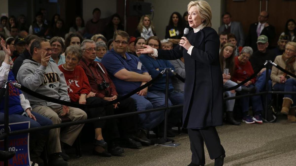 Democratic presidential candidate Hillary Clinton speaks during a town hall at the Toledo Civic Center in Toledo, Iowa, Monday, Jan. 18, 2016.
