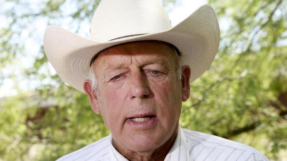 Cliven Bundy, a rancher embroiled in a land dispute with the federal government, speaks to the reporters near Bunkerville, Nev., in 2014. Bundy’s stand-off with federal rangers over the more than $1 million in grazing fees brought the family to prominence in anti-government circles. Now two of Bundy’s sons are involved in the takeover of an Oregon wildlife refuge center.