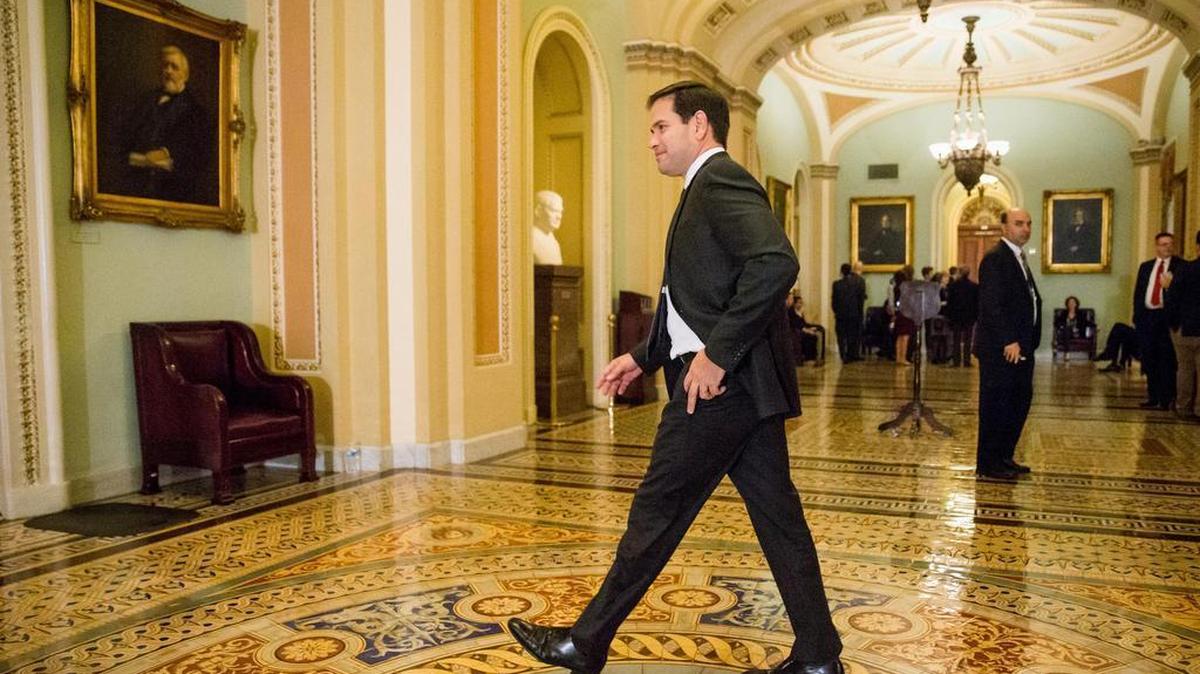 Republican presidential candidate Sen. Marco Rubio, R-Fla., walks to the Senate Chamber on Capitol Hill in Washington, Tuesday, Nov. 3, 2015.