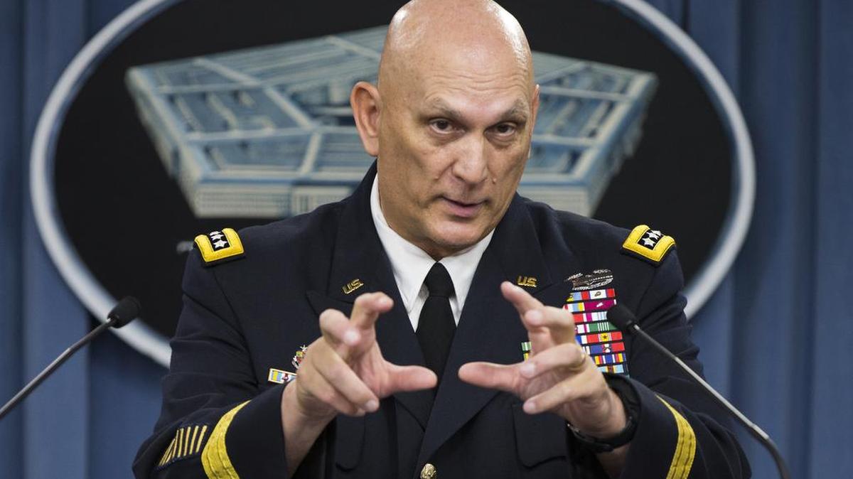 
Outgoing Army Chief of Staff Gen. Ray Odierno at his final news conference Wednesday.
