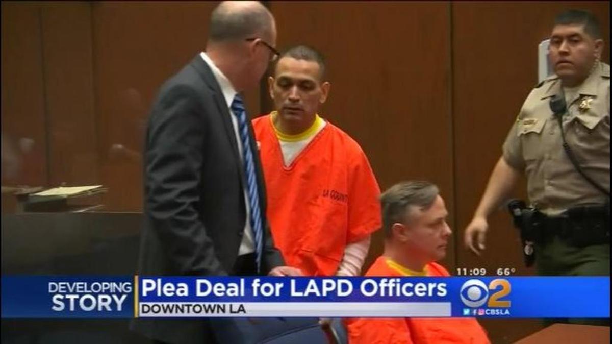 Former Los Angeles Police Department officers Luis Gustavo Valenzuela, left, and James Christopher Nichols received 25-year prison sentences Monday after pleading no contest to raping women while on duty.