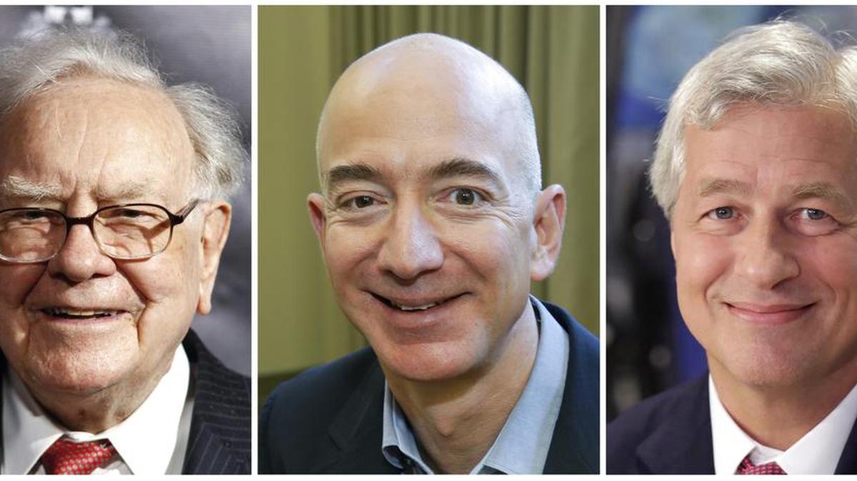 This combination of photos from left shows Warren Buffett on Sept. 19, 2017, in New York, Jeff Bezos, CEO of Amazon.com, on Sept. 24, 2013, in Seattle and JP Morgan Chase Chairman and CEO Jamie Dimon on July 12, 2013, in New York. Buffettâs Berkshire Hathaway, Amazon and the New York bank JPMorgan Chase are teaming up to create a health care company announced Tuesday, Jan. 30, 2018, that is "free from profit-making incentives and constraints."