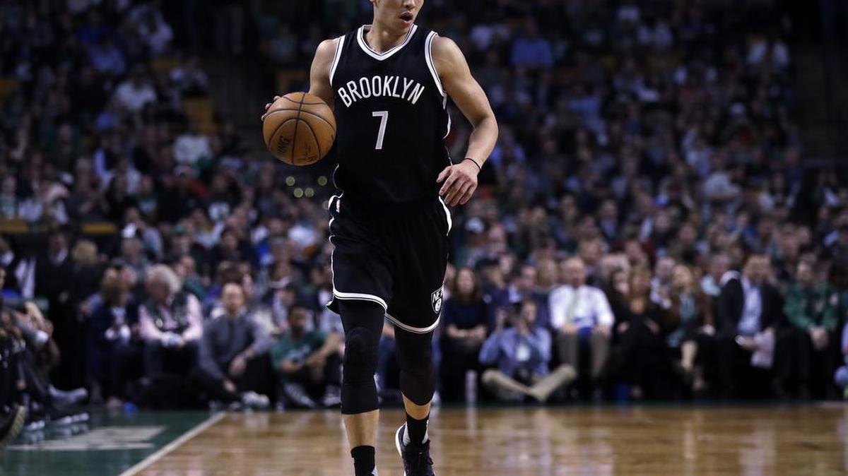 Brooklyn Nets guard Jeremy Lin (7) during the first quarter of an NBA basketball game in Boston, Monday, April 10, 2017.