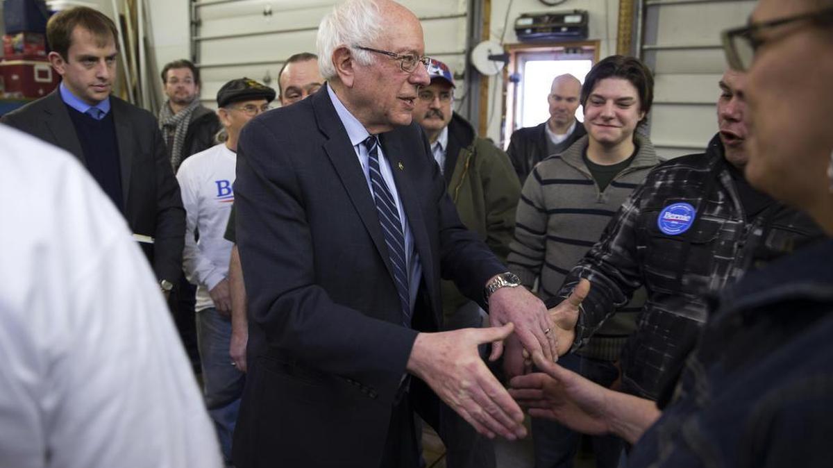 Democratic presidential candidate Sen. Bernie Sanders, I-Vt., meets with volunteers during a canvass lunch, on Saturday, Jan. 30, 2016, in Charles City, Iowa.