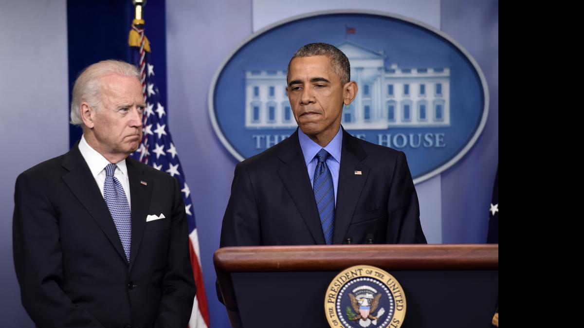 
President Barack Obama, accompanied by Vice President Joe Biden, speaks at the White House, Thursday, June 18, 2015, on the church shooting in Charleston, S.C.
