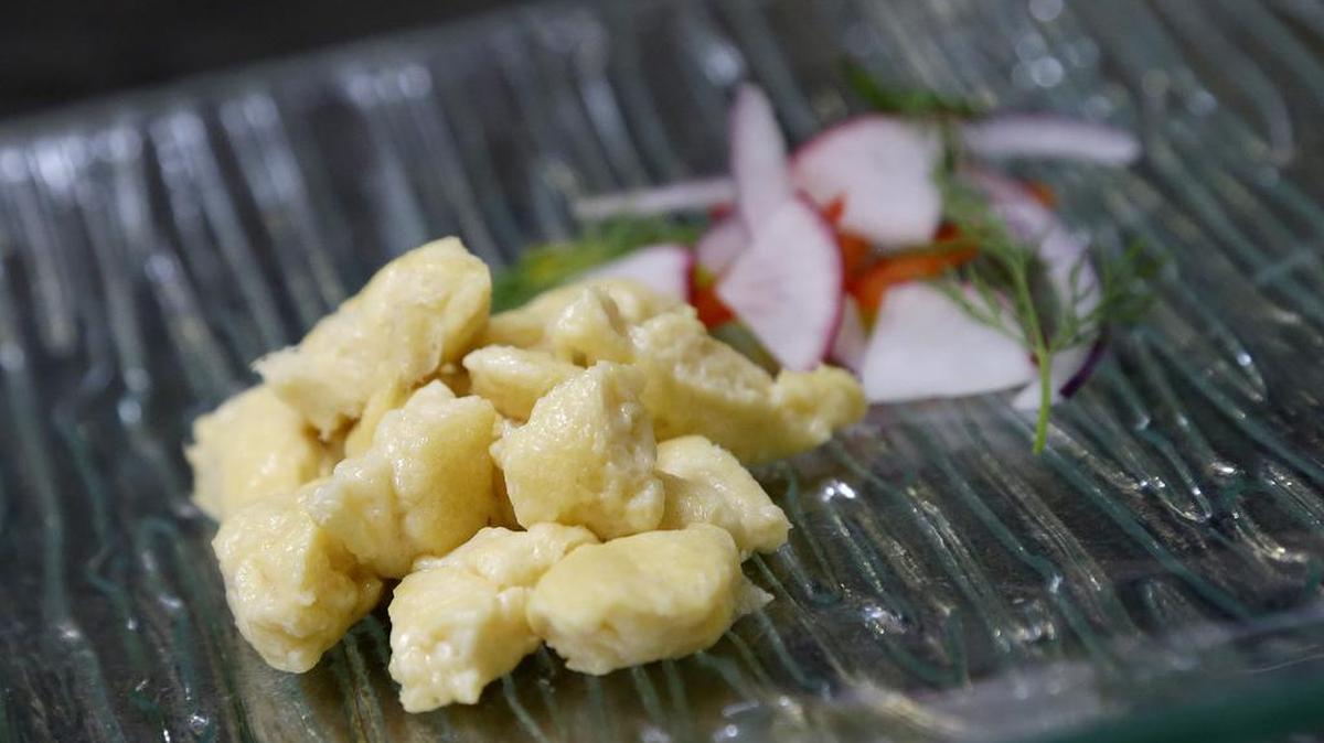 Scrambled eggs made from Hampton Creek Foods’ Just Scramble at their office in San Francisco. Hampton Creek’s mission is to replace the eggs in products without anyone noticing.