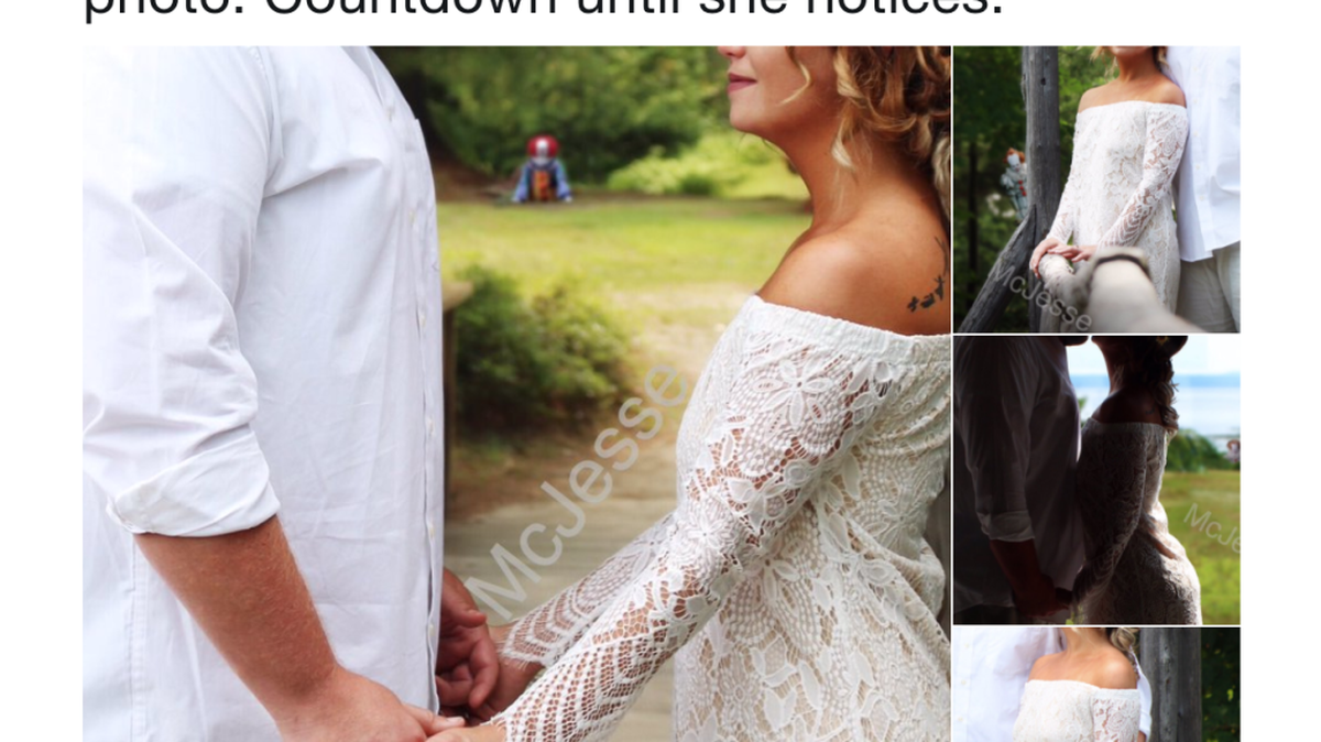 Jesse McLaren snuck a killer clown in his sister’s engagement pictures.