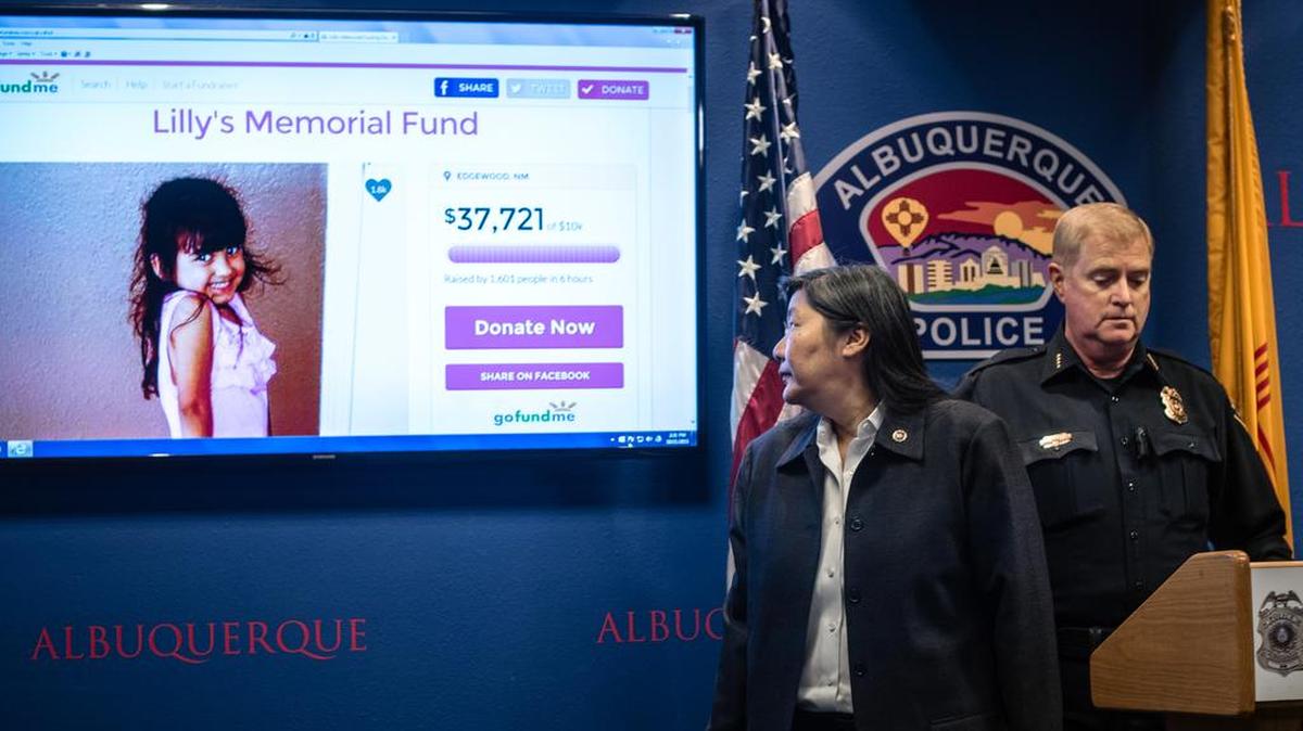 FBI special agent in charge Carol Lee, left, and Albuquerque Police Department Chief Gorden Eden address the media regarding the recent road-rage incident where four-year-old Lilly Garcia was shot in Albuquerque, N.M., Wednesday, Oct. 21, 2015. Police detained a man on Wednesday in connection with the killing of Garcia who was shot in the backseat of her father's truck after he picked up her and her brother from school Tuesday, signaling a possible break in a case that has horrified the public.