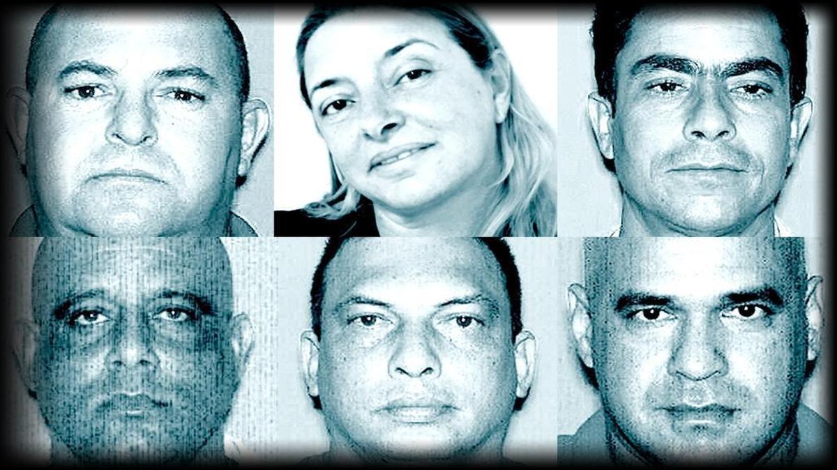 From top left moving clockwise: Jorge Luis Portillo, Dora Robaina, Joel Fuentes, Ariel Nunez Finalet, Mario Saul Lay, and Pedro Torres. Nunez will be sentenced on Friday, March 29, 2024, in Miami federal court.