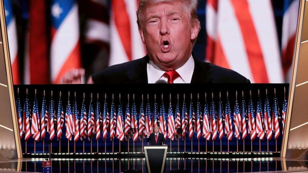 Republican presidential candidate Donald Trump speaks during the final day of the Republican National Convention in Cleveland on Thursday, July 21, 2016.