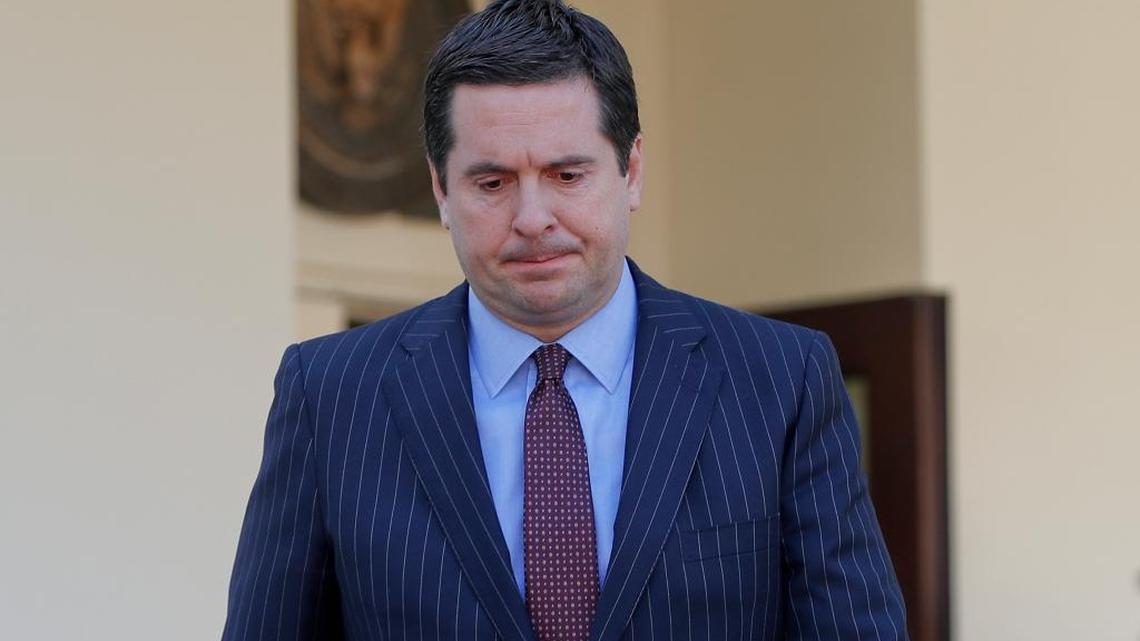 House Intelligence Committee Chairman Rep. Devin Nunes, R-Calif. walks out of the White House in Washington, Wednesday, March 22, 2017, to speak with reporters following a meeting with President Donald Trump.