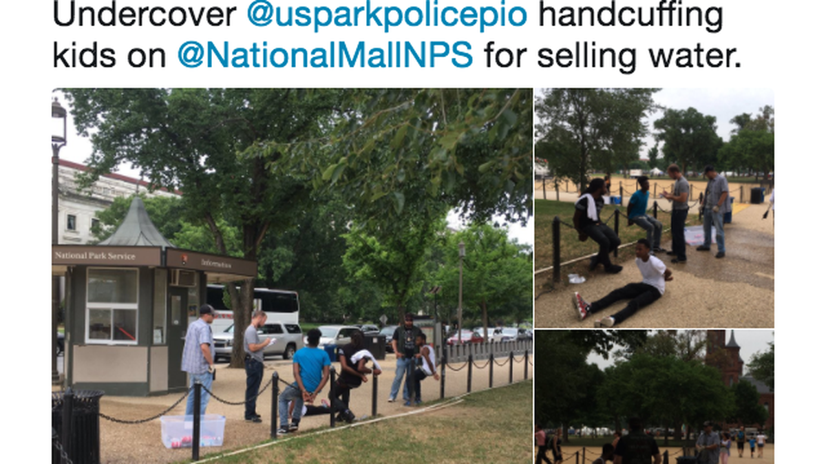 Three teens were arrested on the National Mall in Washington DC Thursday for allegedly selling water without a permit.