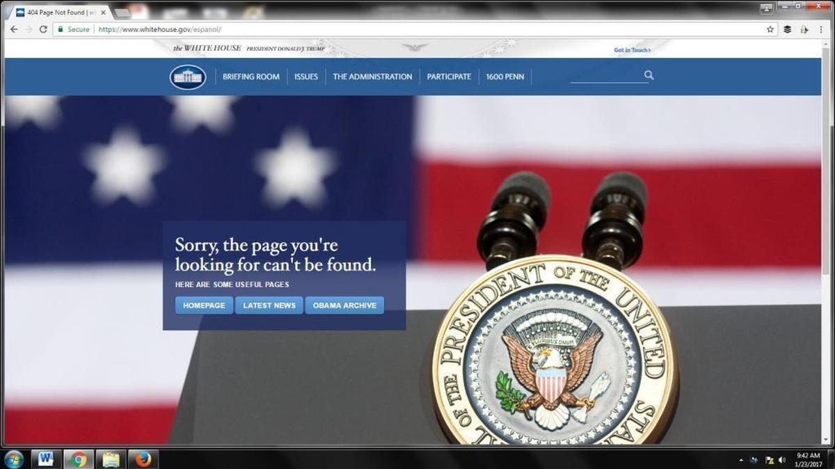 The Trump administration has taken down the White House’s Spanish-language website. Officials say the website is being built.
