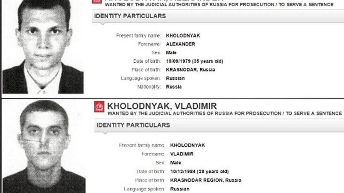 Alexander and Vladimir Kholodnyak appear on Interpol’s wanted list.